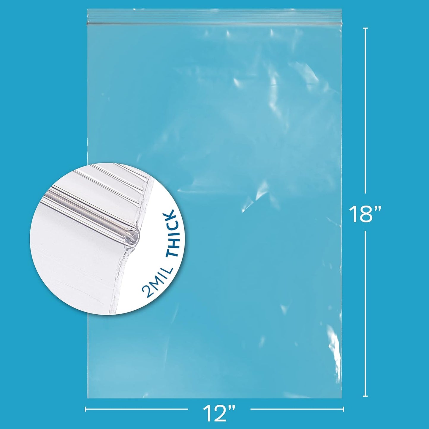 GPI Case of 1000, 12" X 18" Clear Plastic Reclosable Zip Bag - Bulk 2 Mil Thick Strong & Durable Poly Baggies with Resealable Zip Top Lock For Travel, Storage, Packaging & Shipping.