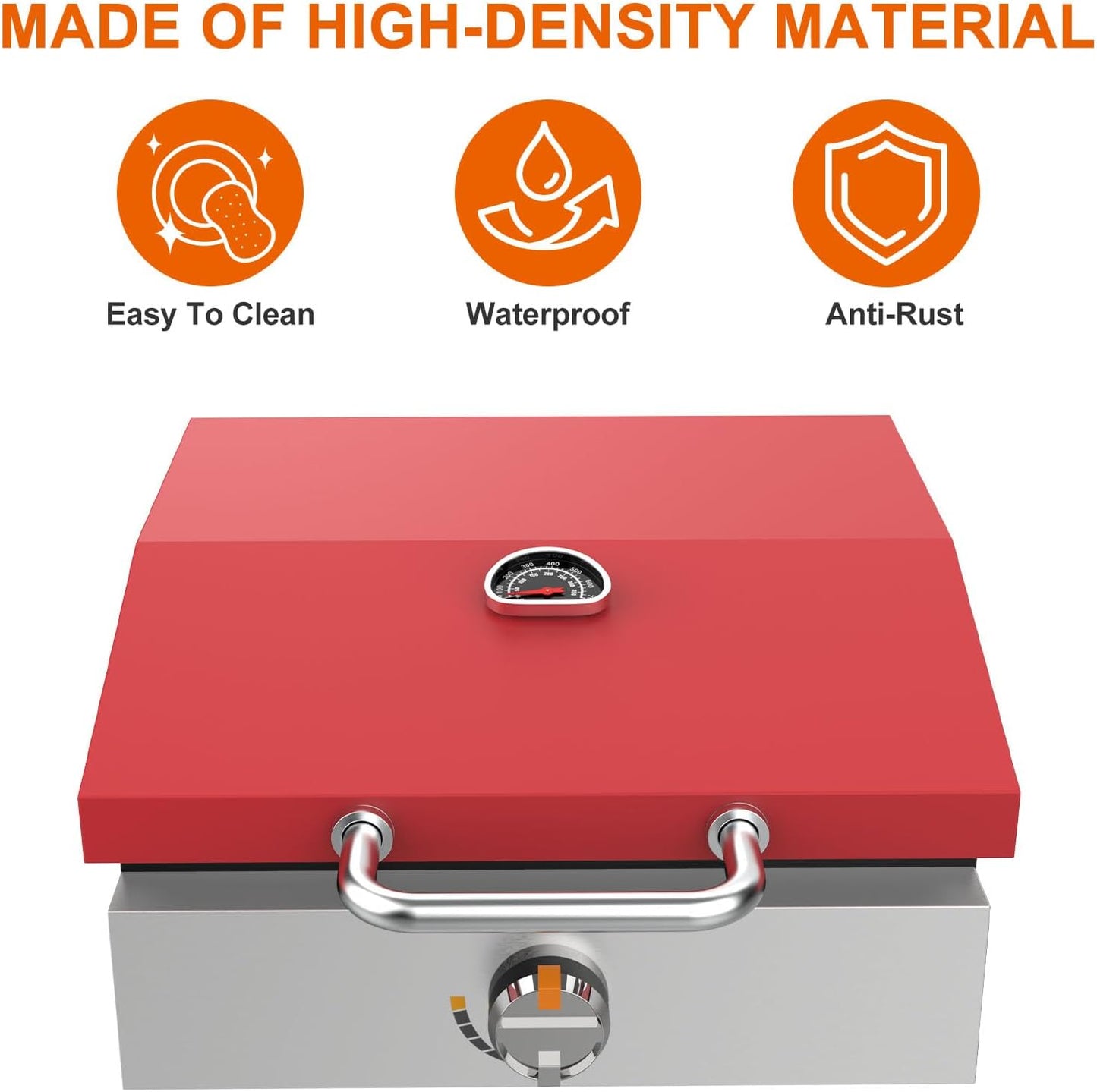 Hard Cover Hood with Temperature Gauge for Blackstone 17 inch Table Top Griddle, Hinged Lid for Blackstone 17" Front or Rear Grease Model 1650, 1832 and More Portable Grill, Red