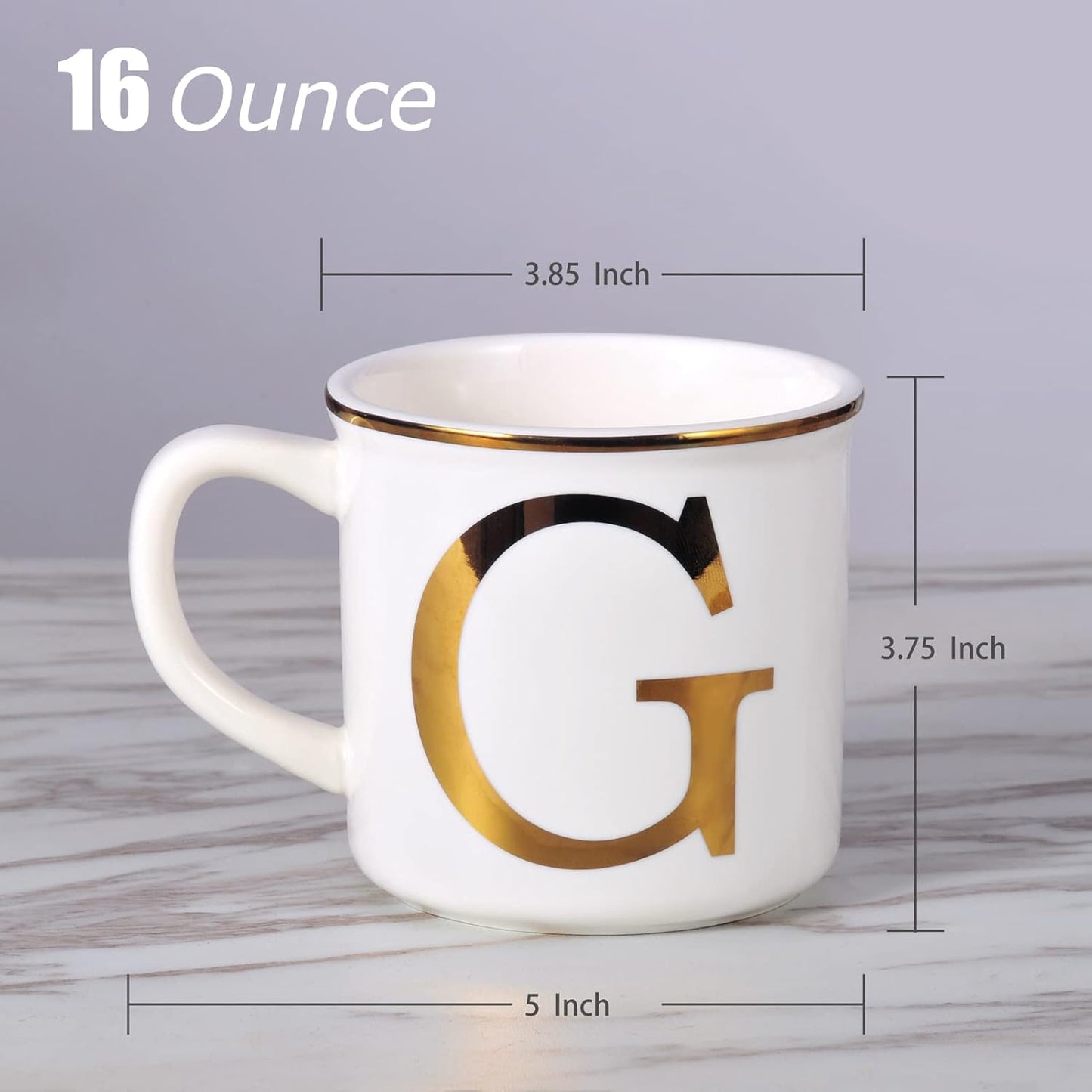 Miicol Ceramic Coffee Mug 16 oz, Monogram Coffee Cup, Golden Initial Tea Mug, Personalized Tea Cup, Unique Gift, Large Mug for Home, Office, Letter G
