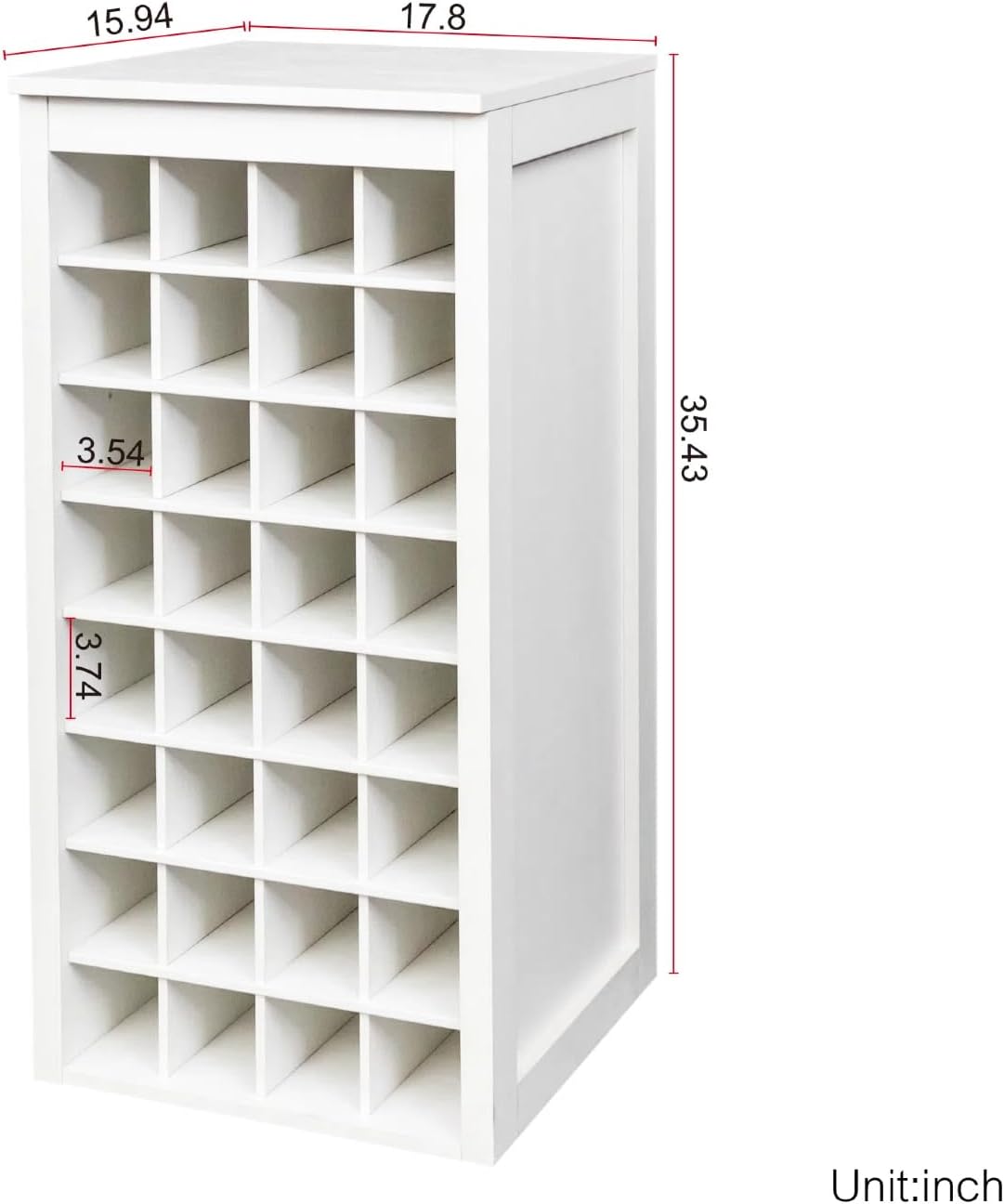 WERSMT 8-Tier Wine Rack Freestanding Floor, 32 Bottles Wood Wine Rack Counter for Small Space, Farmhouse Stackable Modular Wine Bottle Holder Rack, White