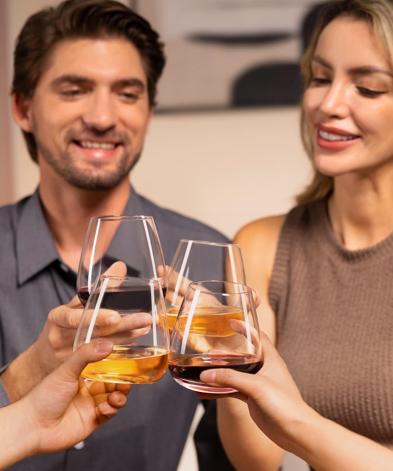 LUNA & MANTHA Stemless Wine Glasses Set of 4(17oz),Hand Blown Crystal for Red & White Wine, Ideal for Daily Use & Special Occasions,|Perfect Gifts for Men, Women