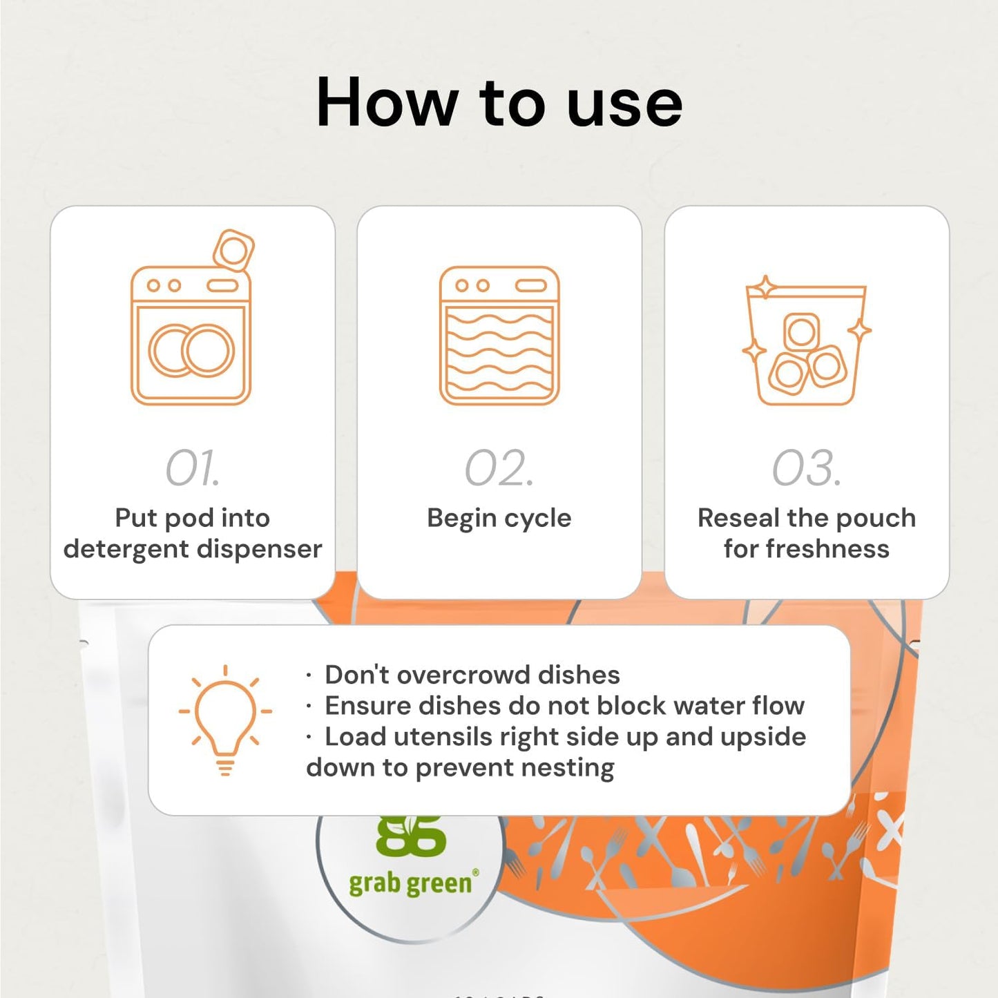 Grab Green Automatic Dishwashing Detergent Pods, 24 Count, Fragrance Free, Plant and Mineral Based, Superior Cleaning, Powerful Grease Removal, Brilliant Shine, Packaging May Vary