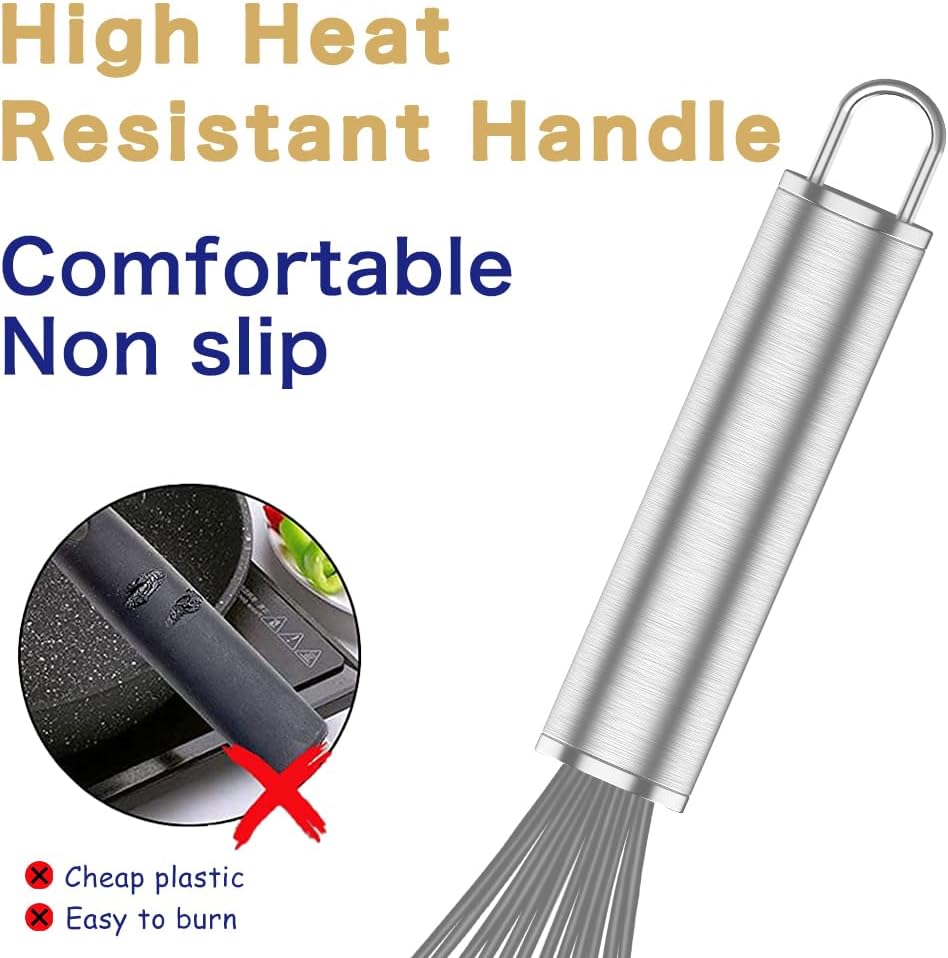 Grey Silicone Whisk, Professional Whisks For Cooking Non-Scratch, Stainless Steel & Silicone Wisk, Plastic Rubber Whisk Tool For Nonstick Cookware Pans, Silicon Wisks Set of 3