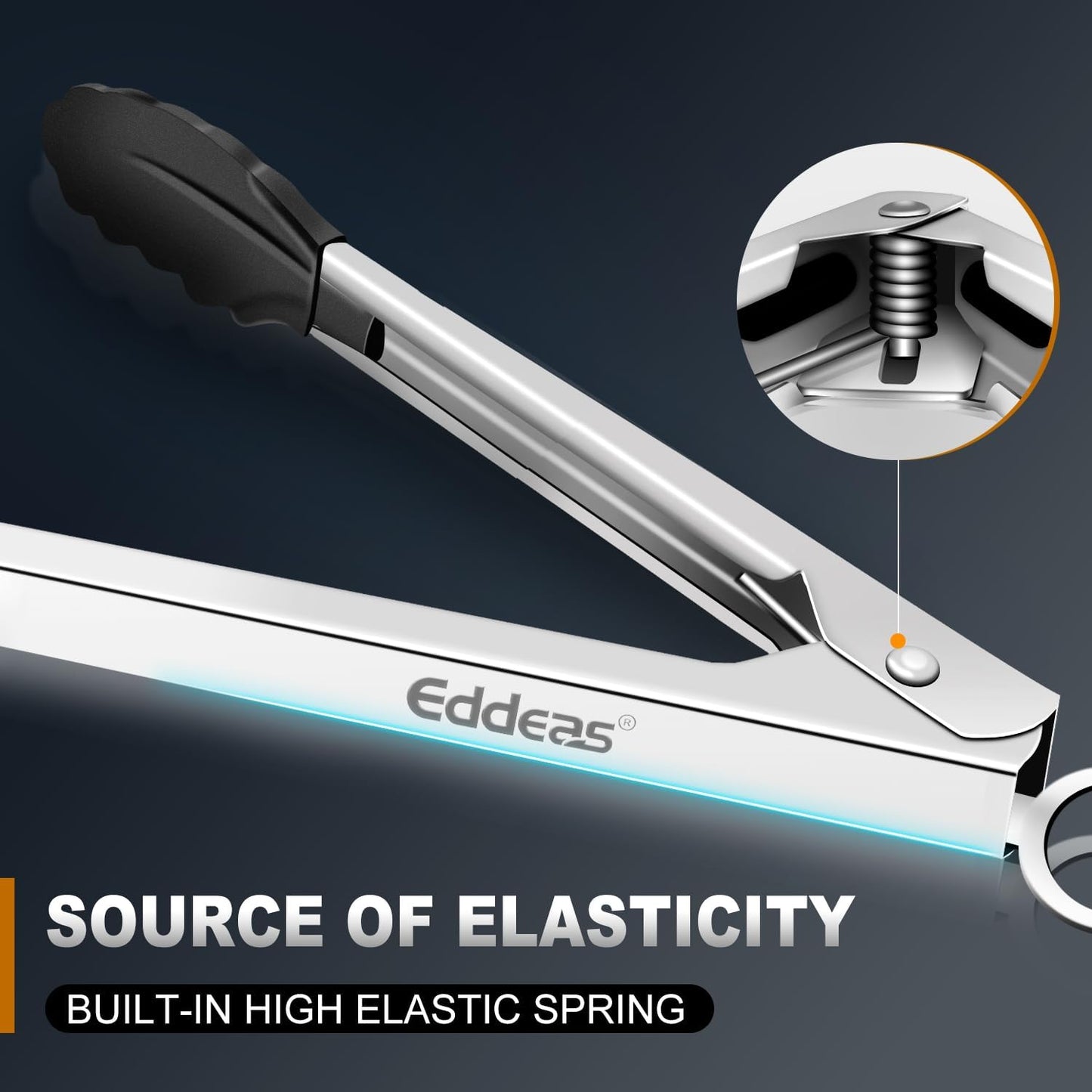 Kitchen Tongs with Silicone Tips, Heat Resistant 600 Degrees All Metal handle Locking Tongs For Cooking with Rubber Tips, Heavy Duty Stainless steel Food Tongs, Set of 3-7" 9" & 12" Black