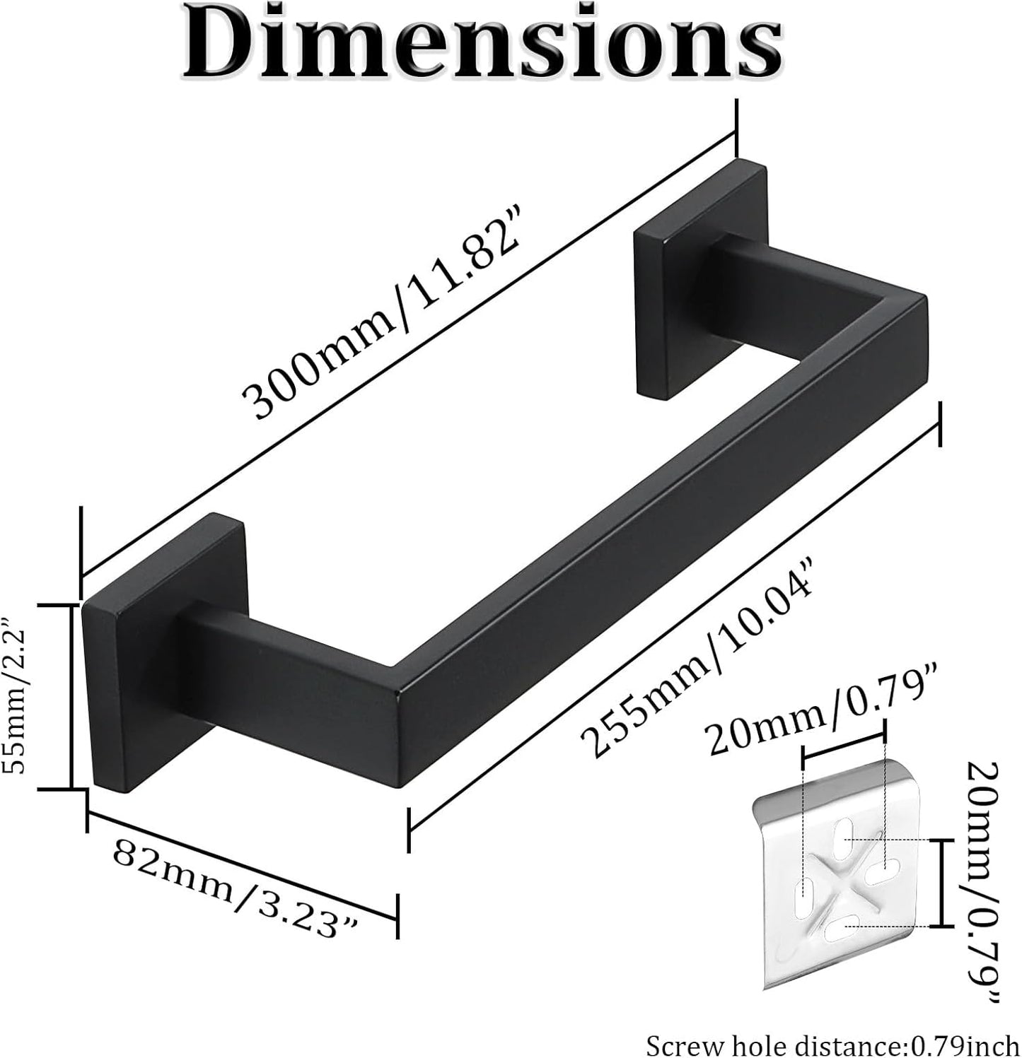 Alise Black Towel Bars,11.82 Inch Towel Holder Towel Racks for Bathroom and Lavatory,SUS304 Stainless Steel Hand Towel Hanger Rail Wall Mount,Useable Length 10.04 Inch Towel Bar, GYT030-B