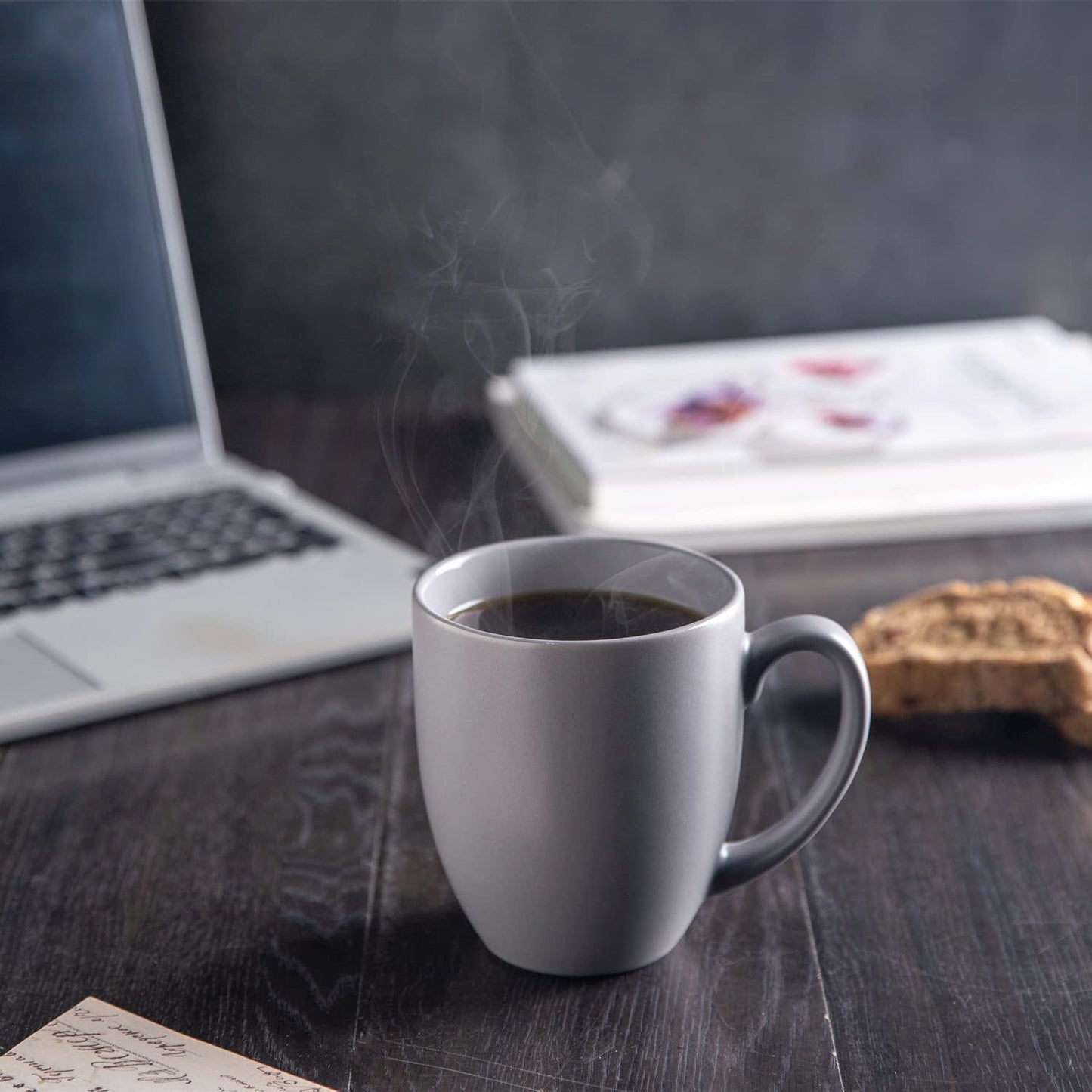 AmorArc Coffee Mugs Set of 6, Ceramic coffee mugs with large handle for Men Women,16oz Coffee Mugs for Coffee,Tea,Latte,Cocoa. Easy to Hold&Clean, Dishwasher&Microwave Safe, Matte Grey