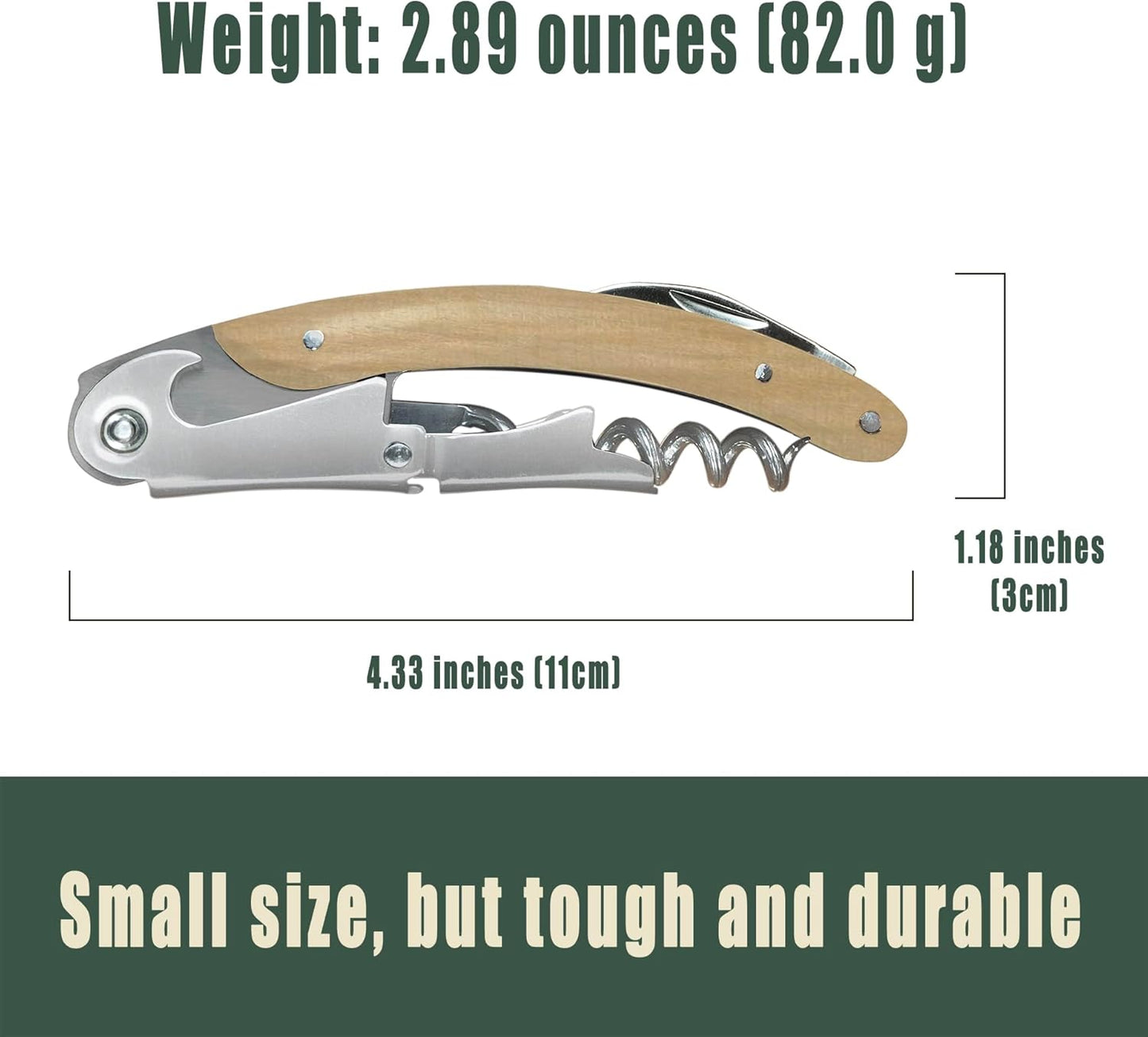 Wine Opener, Bottle Opener, Wine Key, Waiter Corkscrew, Oak Wood Handle