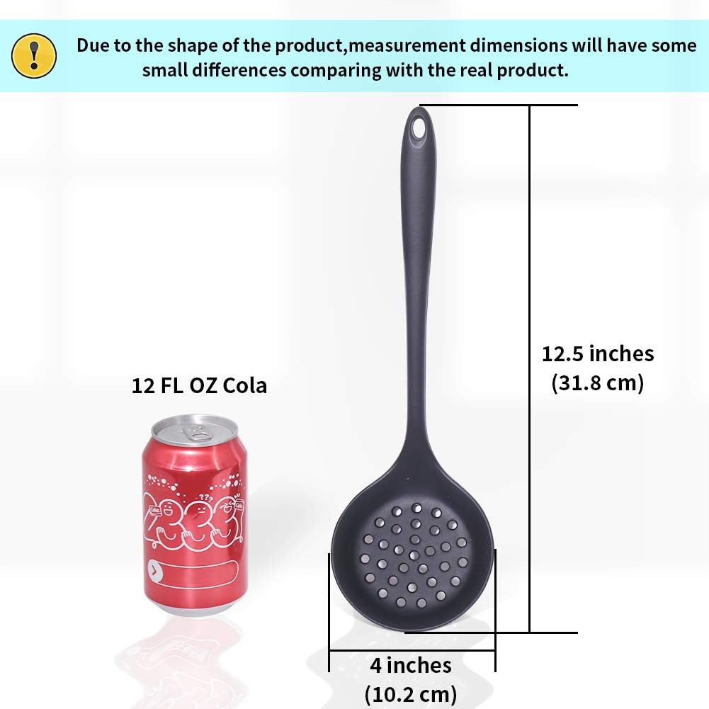 77L Slotted Spoon, Heatproof Skimmer Strainer Slotted Spoon, Seamless One-Piece Non-Stick Cooking Silicone Scoop Ladle with Ergonomic Handle for Filter Vegetable, Pasta and More (Black)