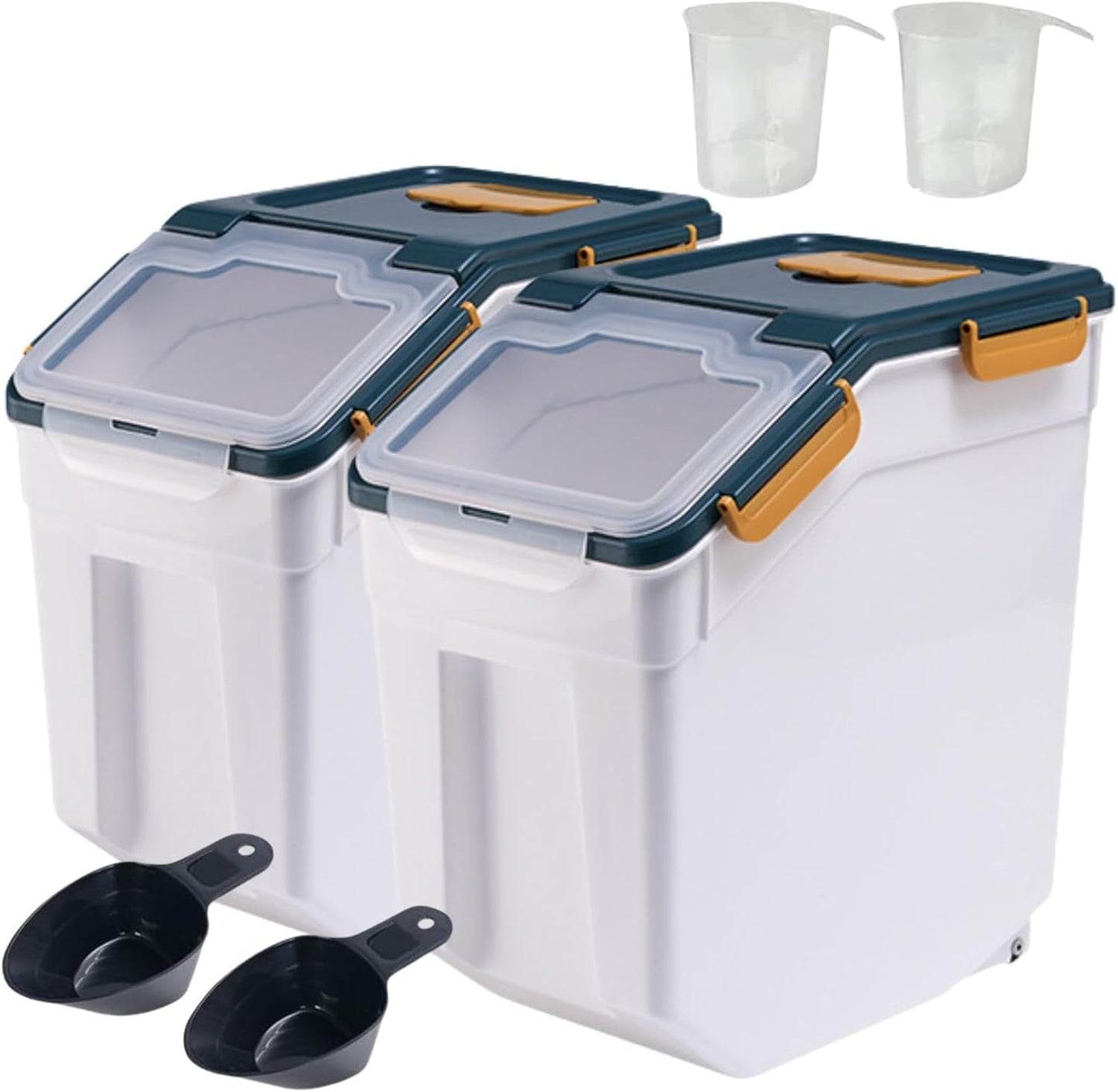 Airtight Flour Storage Container Bin 50lbs (2 Pack) - BPA Free Rice & Food Dispenser with Locking Lid, Measuring Cup & Scoop - Kitchen Pantry Organizer for Cereal, Grain, Pet Food (Blue)