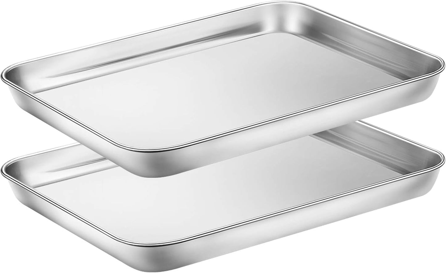 Wildone Baking Sheet Set of 2 - Stainless Steel Cookie Sheet Baking Pan, Size 10 x 8 x 1 inch, Non Toxic & Heavy Duty & Mirror Finish & Rust Free & Easy Clean