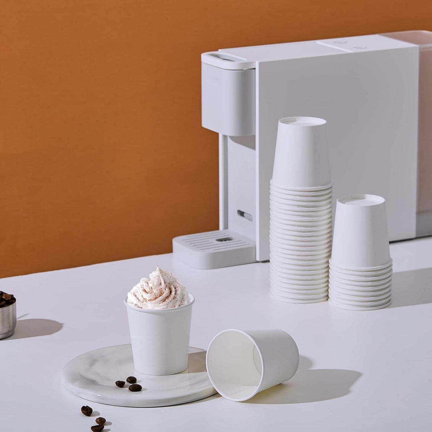 JOLLY PARTY 300 Pack 4 oz Disposable Paper Coffee Cup, Hot/Cold Beverage Drinking Cups for Water, White Hot Paper Coffee Cups