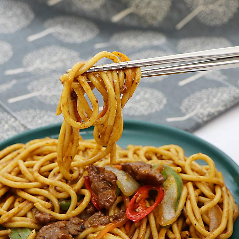 Stainless Steel Chopsticks 5 Pairs Reusable Multicolor Lightweight 304 Metal Chopsticks Square Lightweight Non-Slip Chop Sticks Dishwasher Safe Gift Set(Silver Hollow)