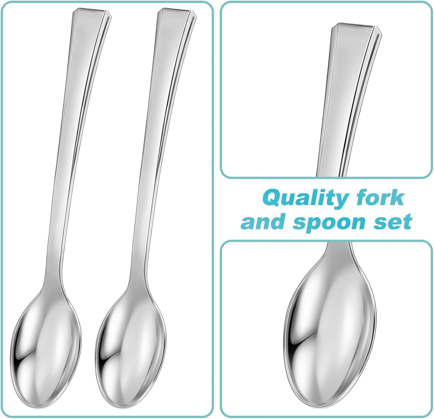 Yinkin 300 Pieces Plastic Mini Appetizer Spoon 4.53 Inch Stainless Steel Finished Silver Disposable Silverware Heavy Duty Plastic Tasting Dessert Forks for Party Wedding Catering