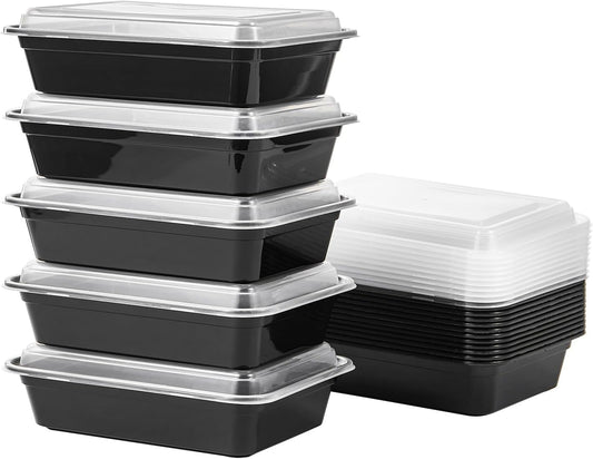 24 oz Meal Prep Containers With Lids Reusable 50 Pack Extra-thick Plastic Food Storage Black Disposable To Go Lunch Box BPA Free Stackable Microwave Dishwasher Freezer Safe (Formerly FULING)