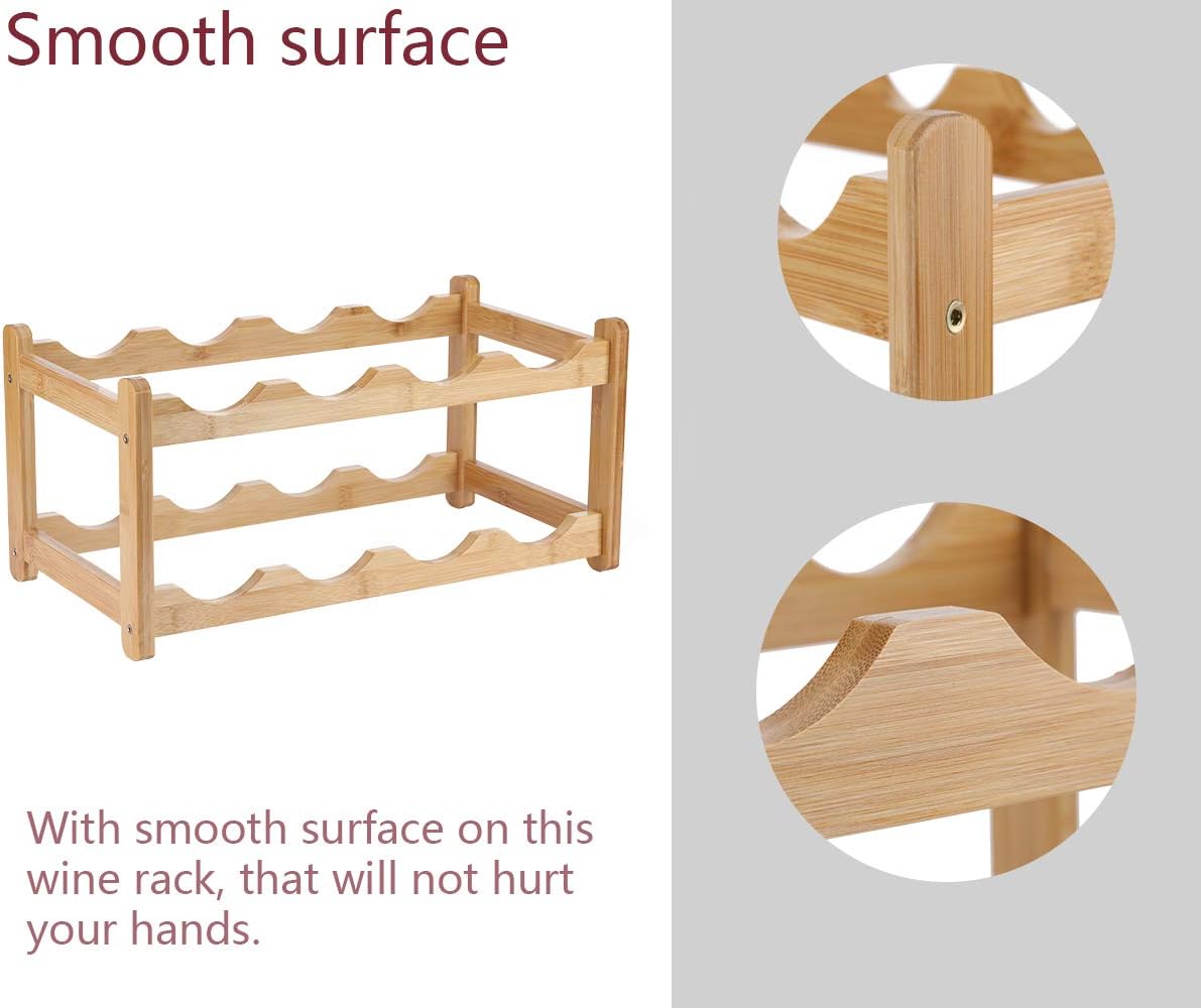 Wine Rack 8 Bottle 2-Tier Eco-Friendly Bamboo Wine Storage Easy-Assembly Space-Saving for Wine Lovers,Kitchen Wine Organizer for Countertop,Pantry, Home,Room Decor,Bar