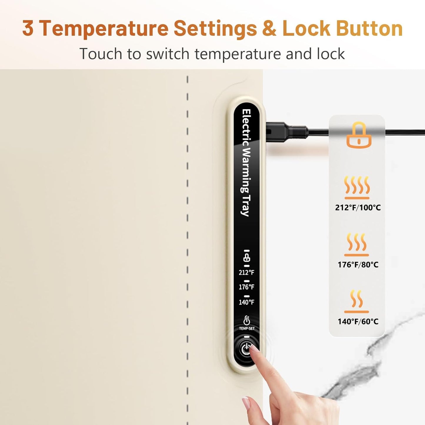 Warming Tray with Full Surface Heating, Foldable & Portable Food Warmer, 3 Temperature Settings & Child Lock, Premium Silicone Warmer Mat for Parties, Family Gatherings, Holidays, Daily Use