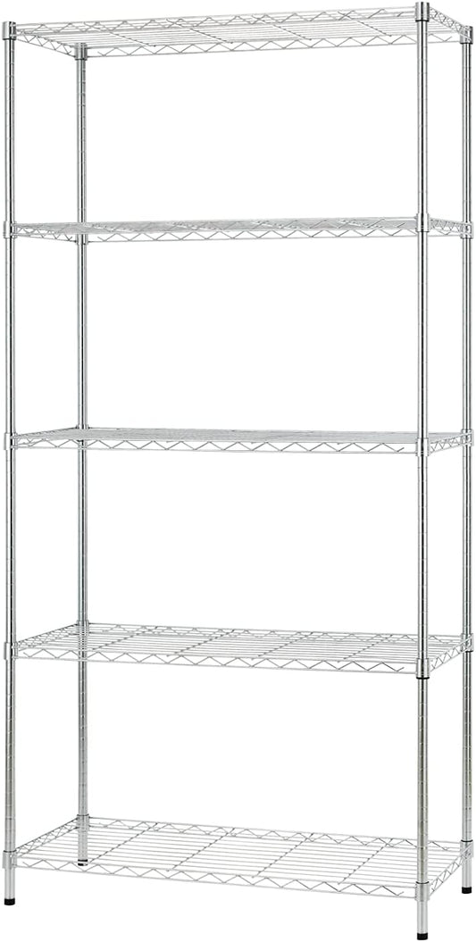 FDW 14" D×36" W×72" H Wire Shelving Unit Metal Shelf with 5 Tier Adjustable Layer Rack Commercial Strong Steel for Restaurant Garage Pantry Kitchen，Chrome
