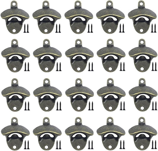 20 Pack Bottle Opener Wall Mounted, Vintage Beer Bottle Opener with Screws for Bars KTV Hotels Homes, (Bronze)