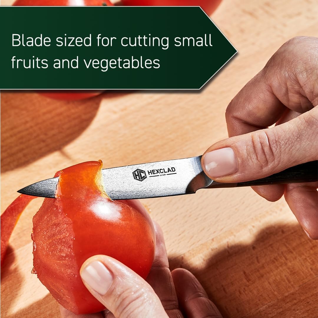 HexClad Paring Knife, 3.5-Inch Japanese Damascus Stainless Steel Blade, Pakkawood Handle