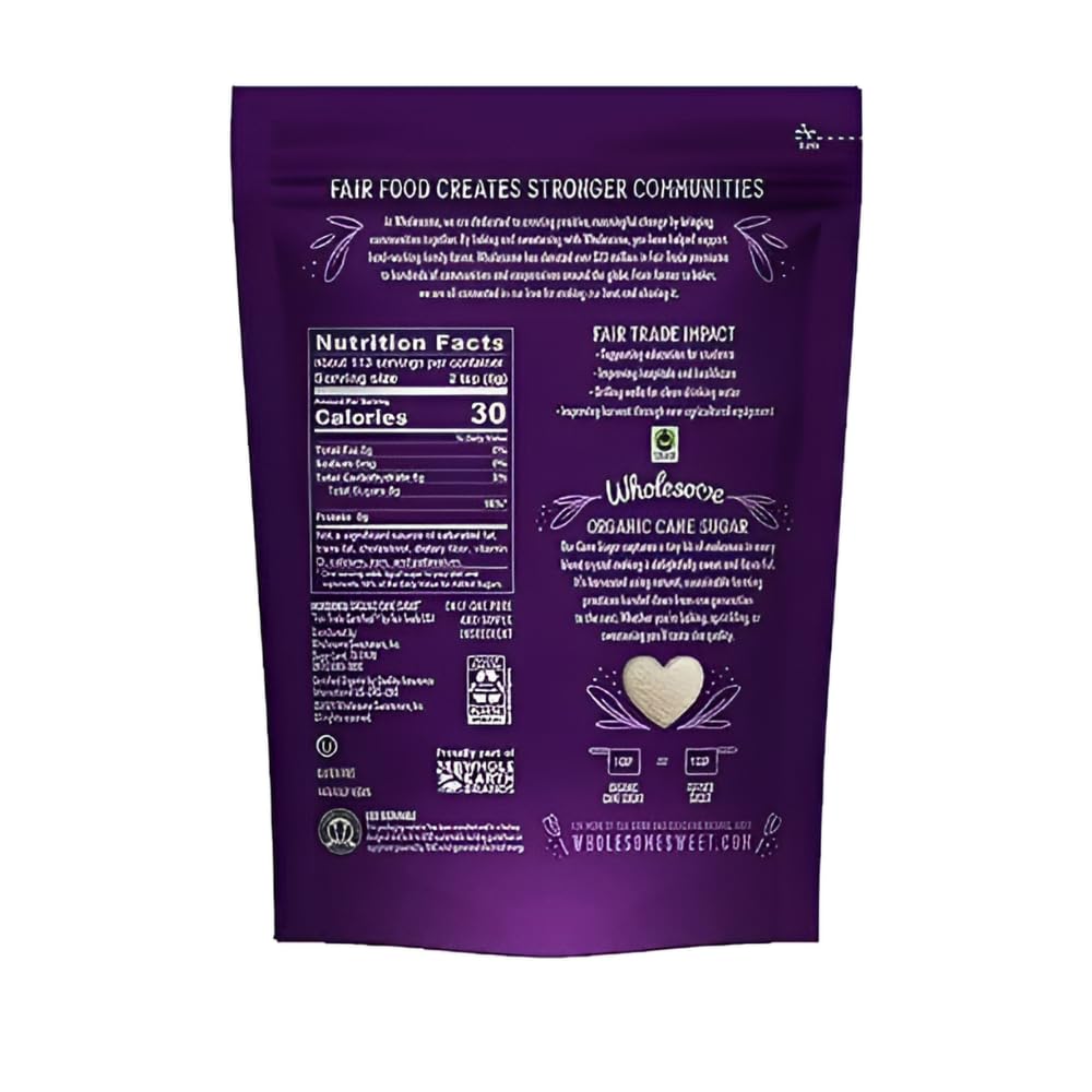 Wholesome Sweeteners 16-Ounce Organic Cane Sugar, Fair Trade, Non GMO, Gluten Free, Pure & Vegan, for Baking and Sweetening, 1 Pack