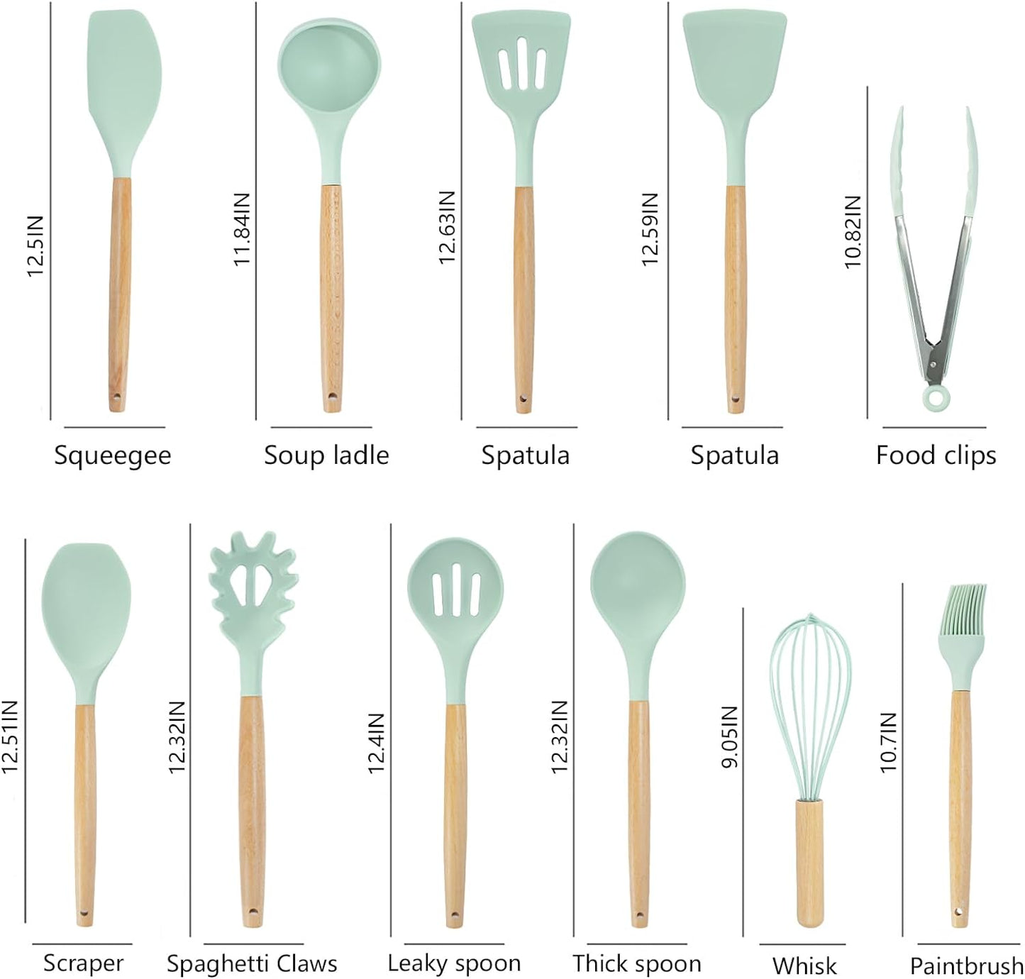 Cooking Utensils Set - 19 Piece Set with 11 Spatulas, 6 Sharp Knives, Silicone Utensils & Cutting Board (Green)