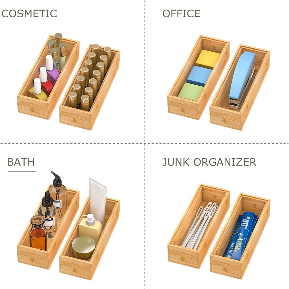 Bamboo Kitchen Drawer Organizer,Stackable Silverware Tray Utensil Organizer Cutlery Holder for Kitchen,Wooden Storage Box for Bathroom, Multi-Use Storage Bins Dividers for Office(9x3x2.5 inch)
