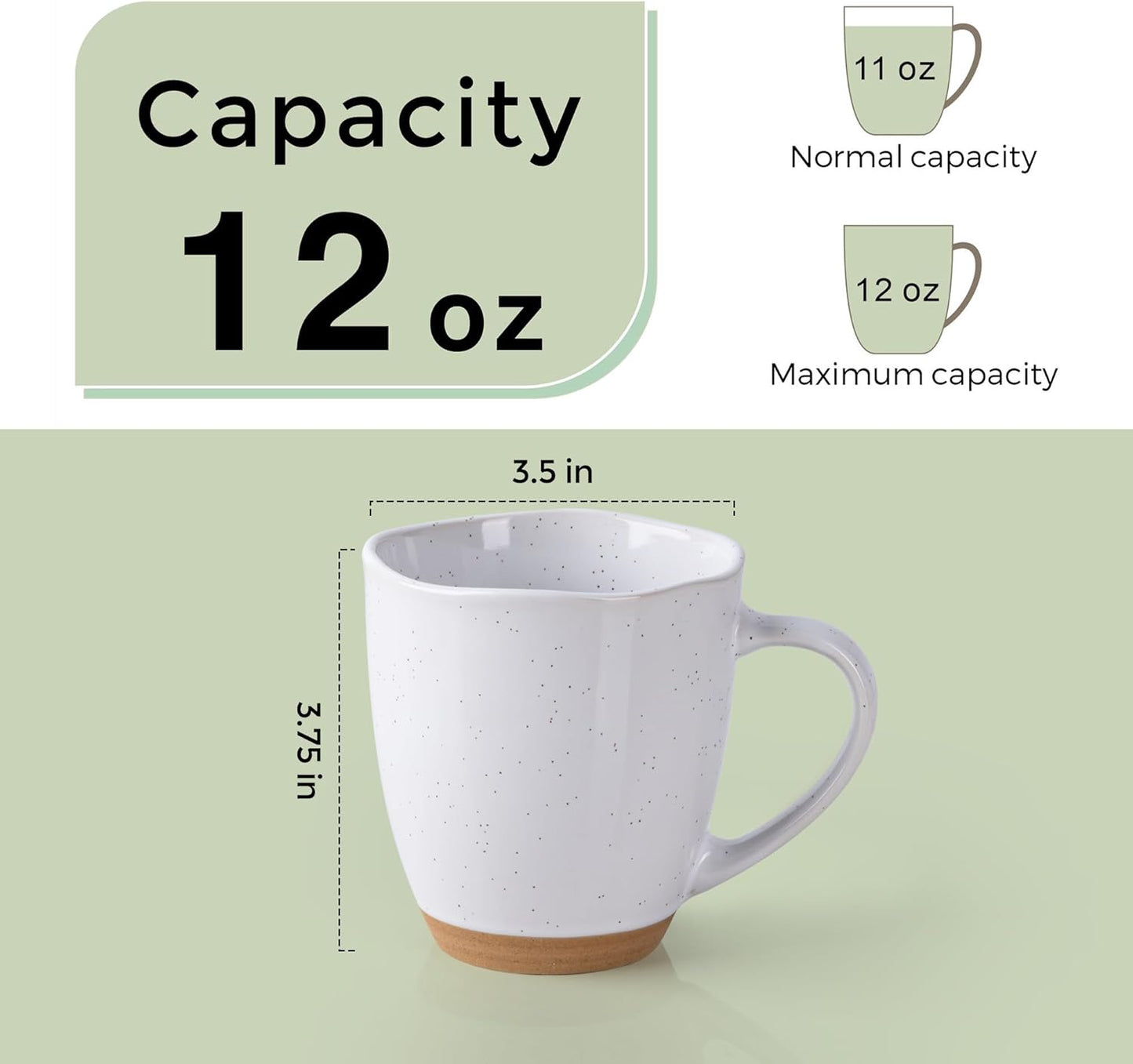 AmorArc 12oz Ceramic Coffee Mugs set of 6, Stylish Coffee Mugs with Rustic Terracotta Underside for Man, Woman, Dad, Mom, Suitable for Latte/Cappuccino/Milk/Cocoa. Dishwasher&Microwave Safe, White