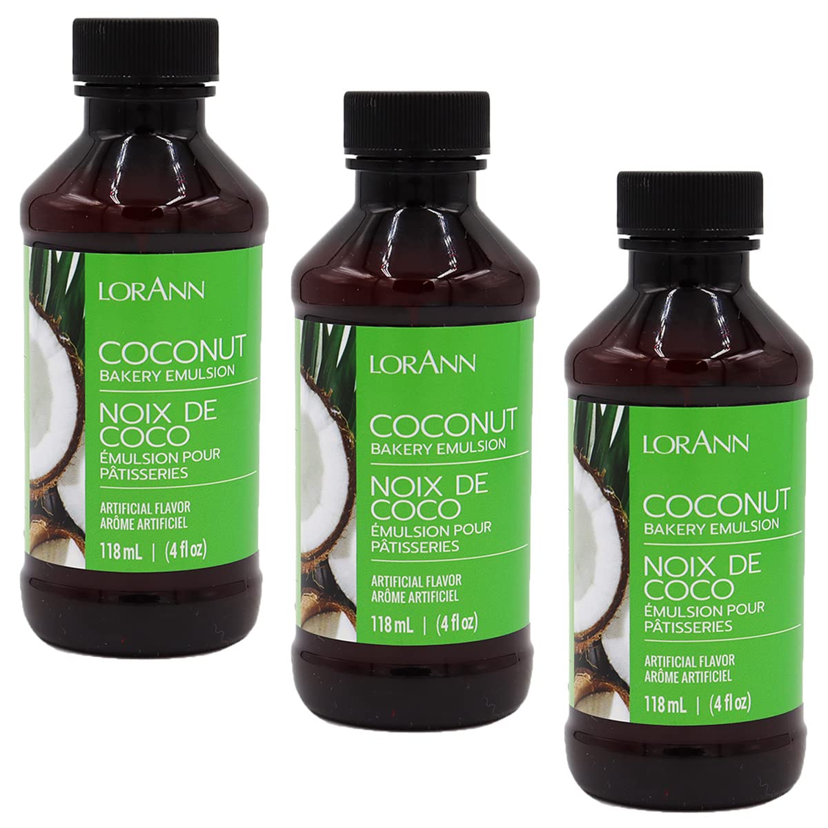 LorAnn Oils Coconut Bakery Emulsion: True Essence, Ideal for Boosting Fruit Tones in Cakes, Cookies & Desserts, Gluten-Free, Keto-Friendly, Extract Substitute Essential for Your Kitchen, 4 Oz, 3 Pack