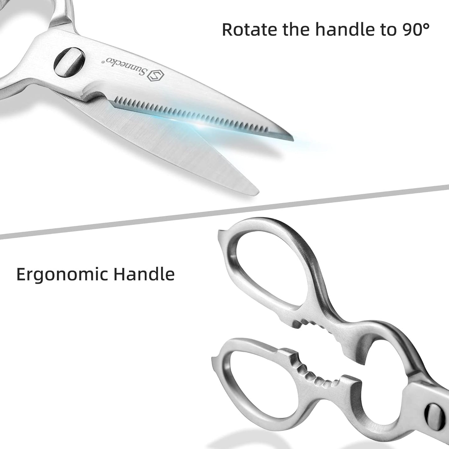 Sunnecko Heavy Duty Kitchen Scissors - Stainless Steel Kitchen Shears, Ultra Sharp Micro Serrated Poultry Shears, Cooking Scissors for Meat, Dishwasher Safe