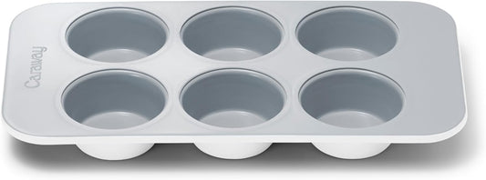 Caraway Nonstick Ceramic 6 Cup Muffin Pan – Non-Toxic, PTFE & PFOA Free – Oven Safe – Aluminized Steel Core – Small Muffin Pan for Baking Cupcakes, Muffins & More - White