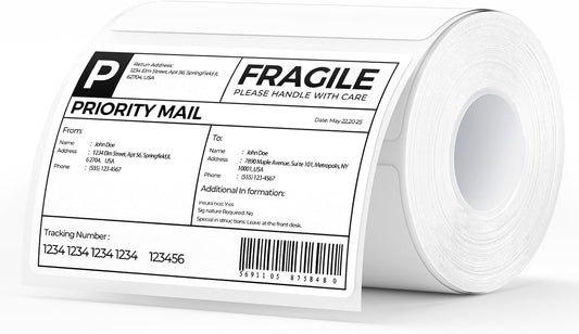 MUNBYN 4” X 3” Direct Thermal Labels, White Thermal Printer Stickers, Strong Adhesive, Labels Paper for Mailing, Barcode, 500 Sheets/1 Roll