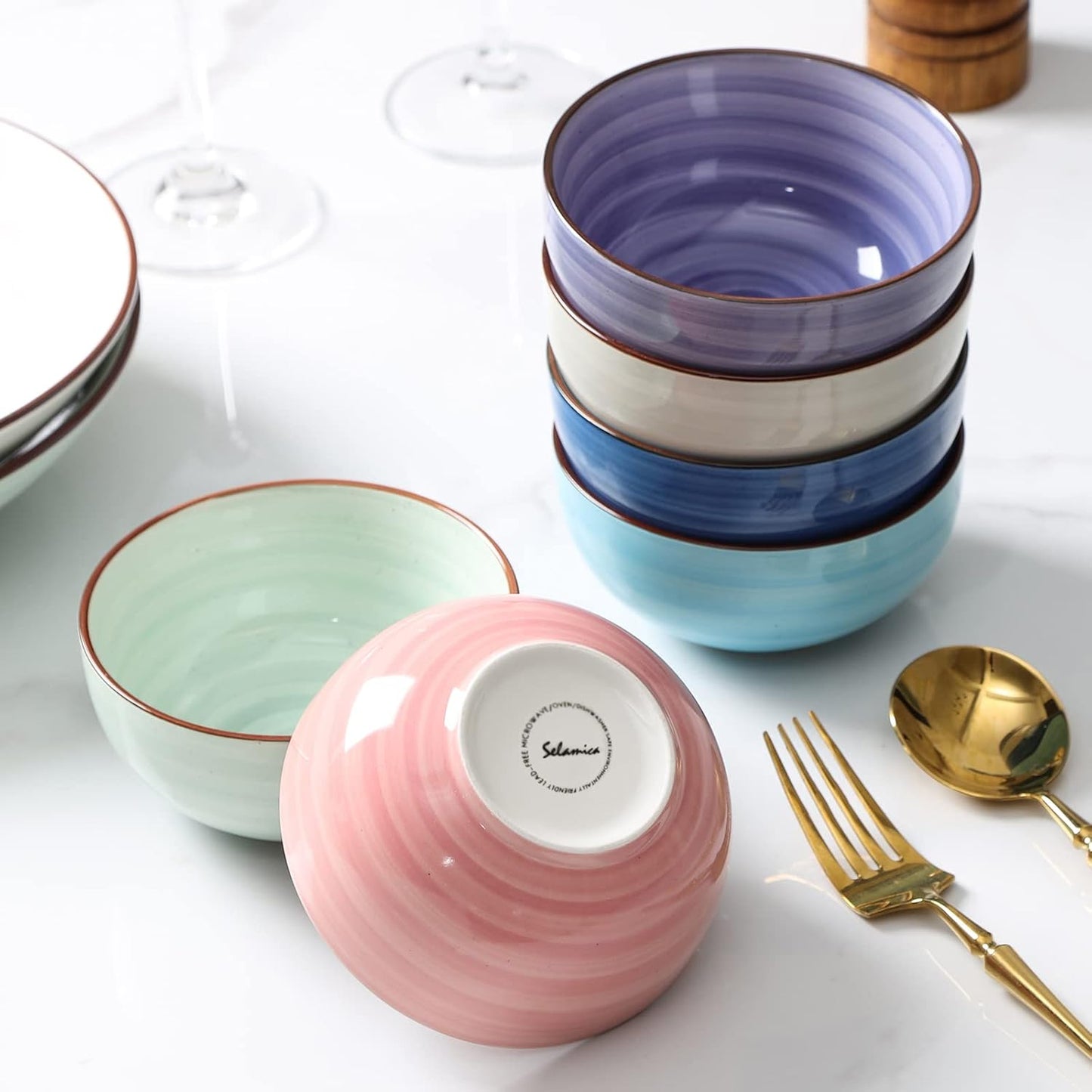 Selamica Ceramic 24 Oz Cereal Bowls Set, Deep Soup Bowls, 5.9 Inch Porcelain Kitchen Bowls for Pasta Salad Dessert Oatmeal Ramen, Microwave Dishwasher Safe, Set of 6, Gradient Color