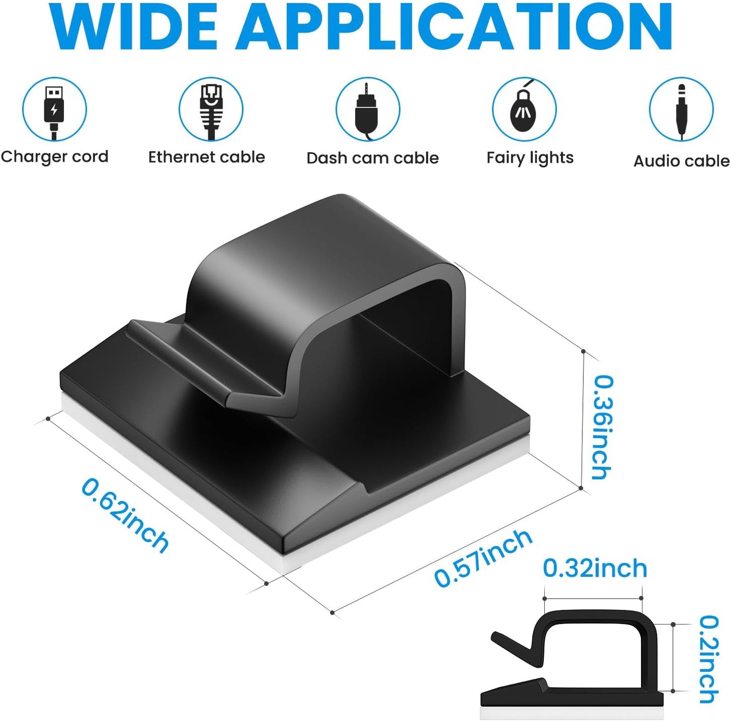 30 Pcs Small Black Adhesive Cable Clips for Cord Management Under Desk Nightstand Phone PC Charger Plug Speaker TV Cord Holder Keeper Hook Wall Wire Organizer Car Dash Cam Ethernet Christmas Light