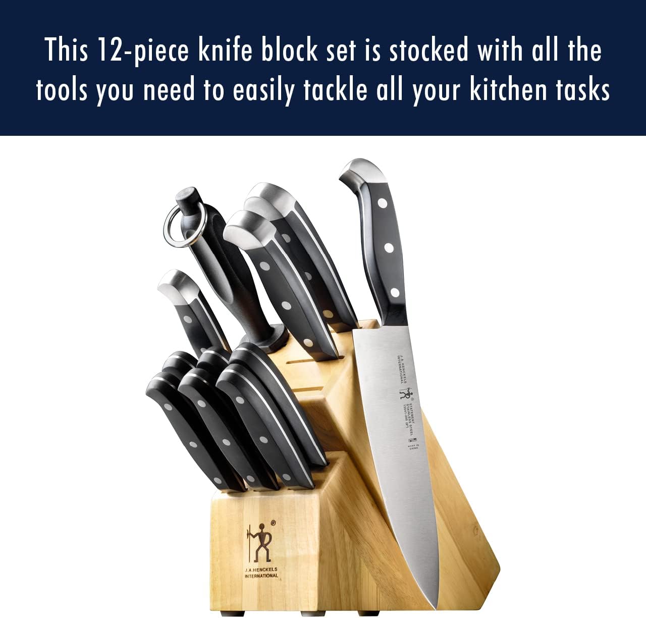 HENCKELS Premium Quality 12-Piece Statement Knife Set with Block, Razor-Sharp, German Engineered Informed by over 100 Years of Masterful Knife Making, Lightweight and Strong, Dishwasher Safe