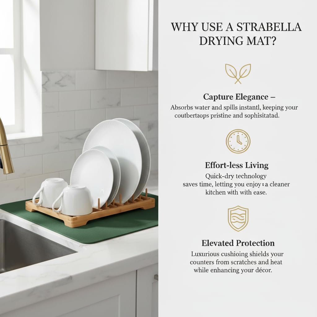 Dish Drying Mat Super Absorbent – 16" x 18" Coffee Mat for Countertops – Non-Slip Drying Mat for Kitchen Counter – Easy to Clean Water Absorbent Mat – Large Dish Drying Mats (Brown)