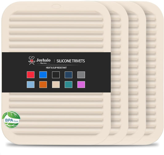 Joyhalo 4 Pack Silicone Trivets for Hot Pots and Pans,480℉ Heat Resistant Trivets for Hot Dishes,Hot Pads for Countertop,Kitchen Potholders,Khaki