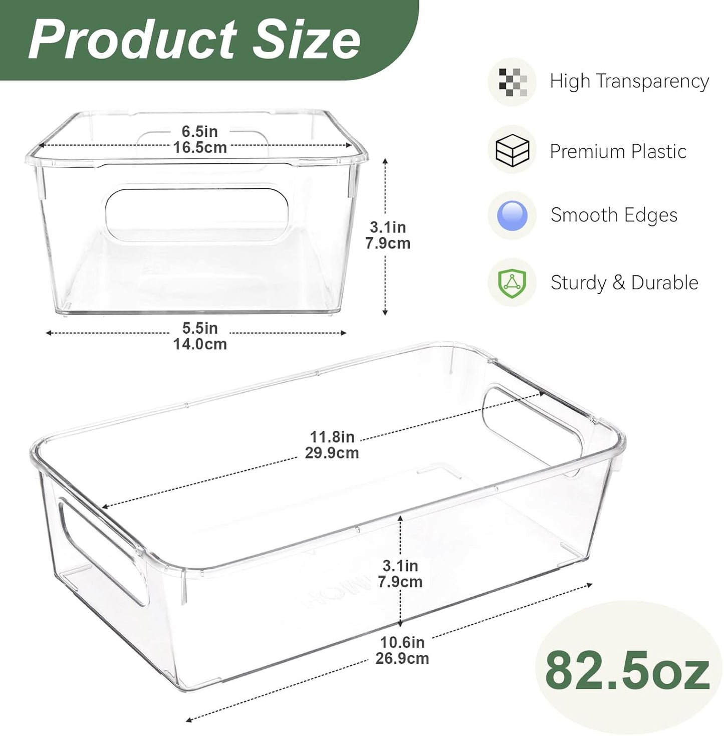 HOMER Clear Plastic Refrigerator Organizer Bins, 8 Pieces Refrigerator Organizers, Pantry Storage Bins, Perfect for Fridge Organizer, Kitchen Storage, and Cabin Organizer