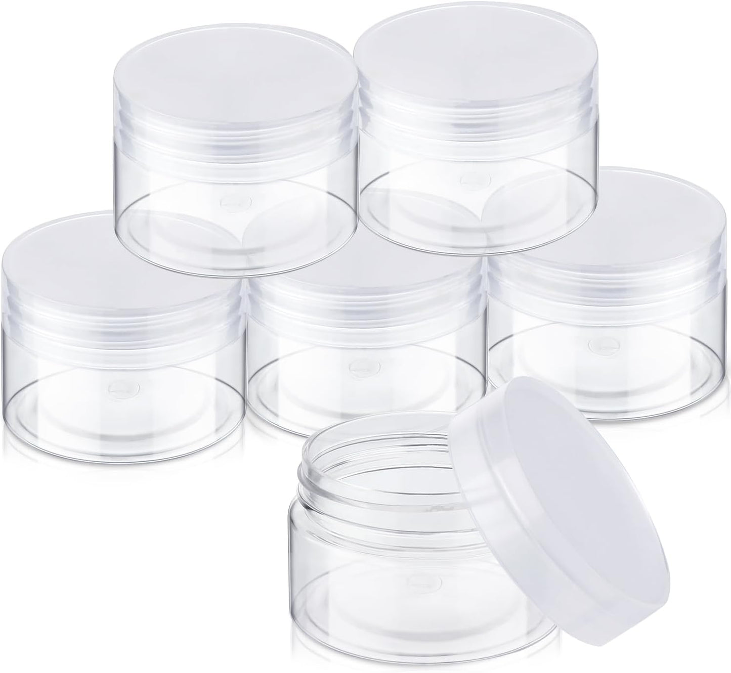 SATINIOR 6 Pack 1 oz Plastic Jars Containers with Lids Wide-mouth Refillable Leakproof Reusable Round Empty Jars for Travel Cosmetic Dry Food Spice Candy Cookie Home Kitchen Organizing (Clear)