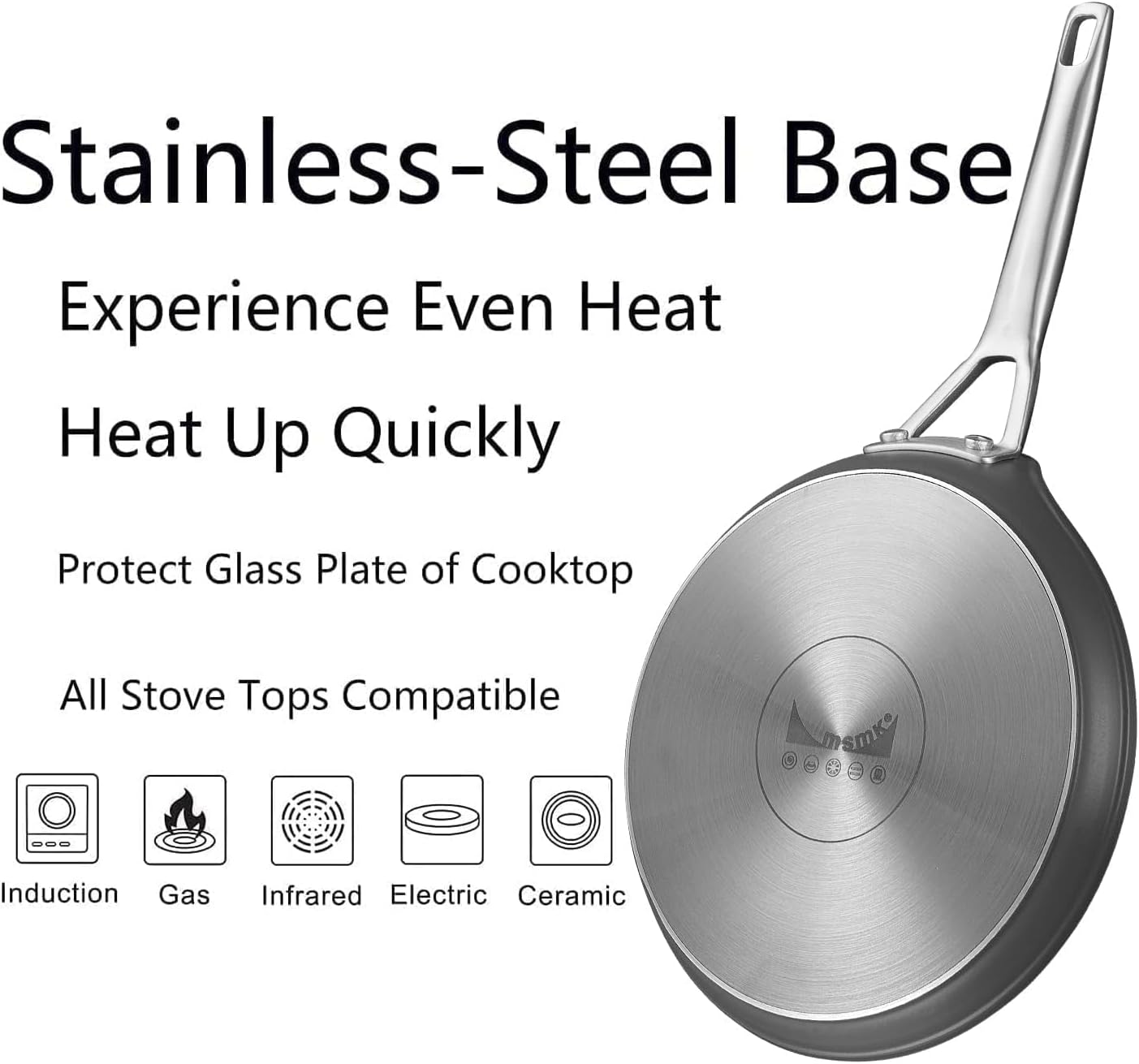 MsMk Crepe Pan with Spreader, 8 Inch Titanium and Ceramic Nonstick Flat Skillet Tortilla Egg Pan, Induction Compatible, PFOA Free, Oven Safe to 700°F