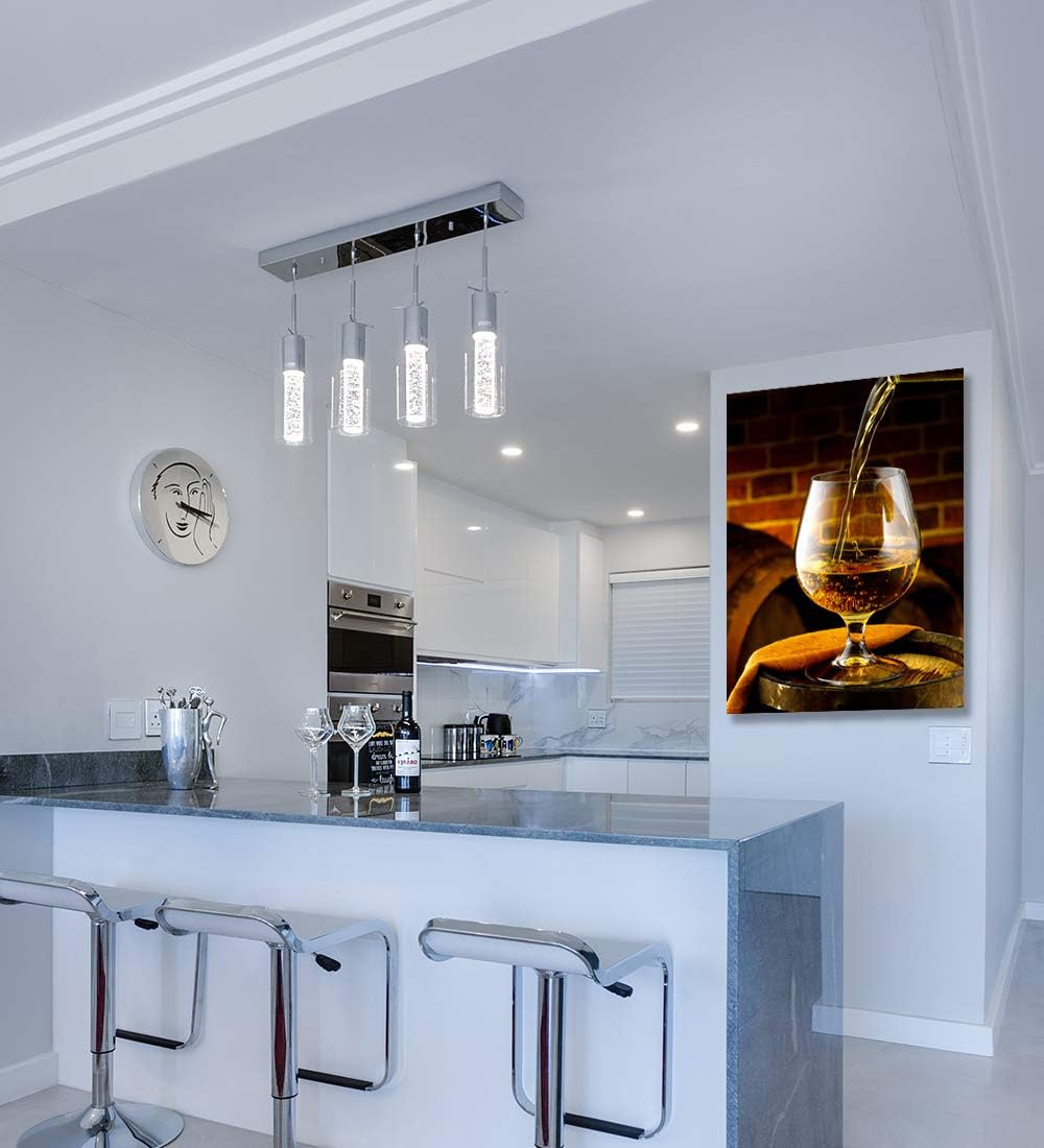 Looife Kitchen Wine Bottle Canvas Wall Art, 30x40 Inch Gallery Wrapped Whiskey Wine Glass Cup Picture Prints Wall Decor, Modern Art Deco for Dining Room and Bar Wall Decoration