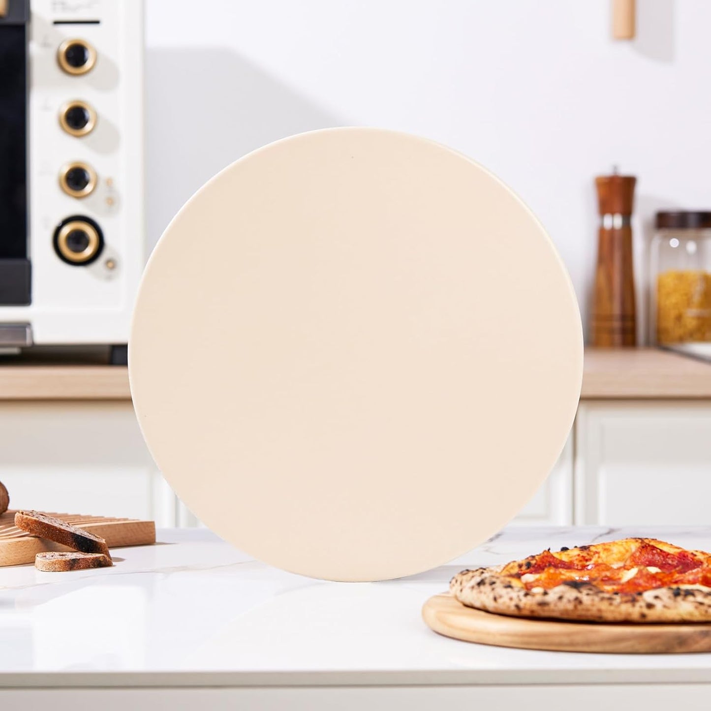 12.6" x 0.4" Coating Pizza Stone, Cordierite & Ceramic Round Pizza Stones for Oven Grill BBQ, Food Grade Baking Stone for Pizza and Bread, Outdoor Pizza Accessories for Grilling