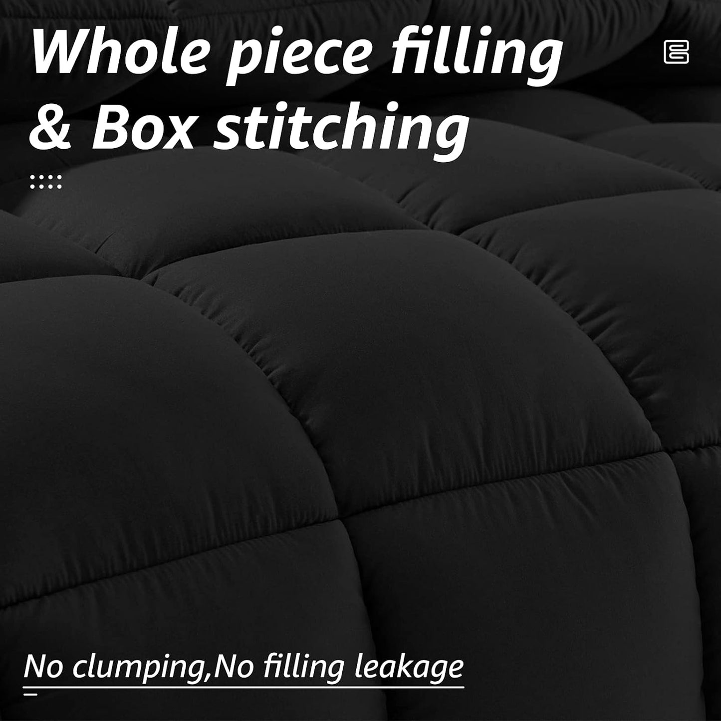 HYLEORY All Season Full Size Bed Comforter - Cooling Down Alternative Quilted Duvet Insert with Corner Tabs - Winter Warm - Machine Washable - Black