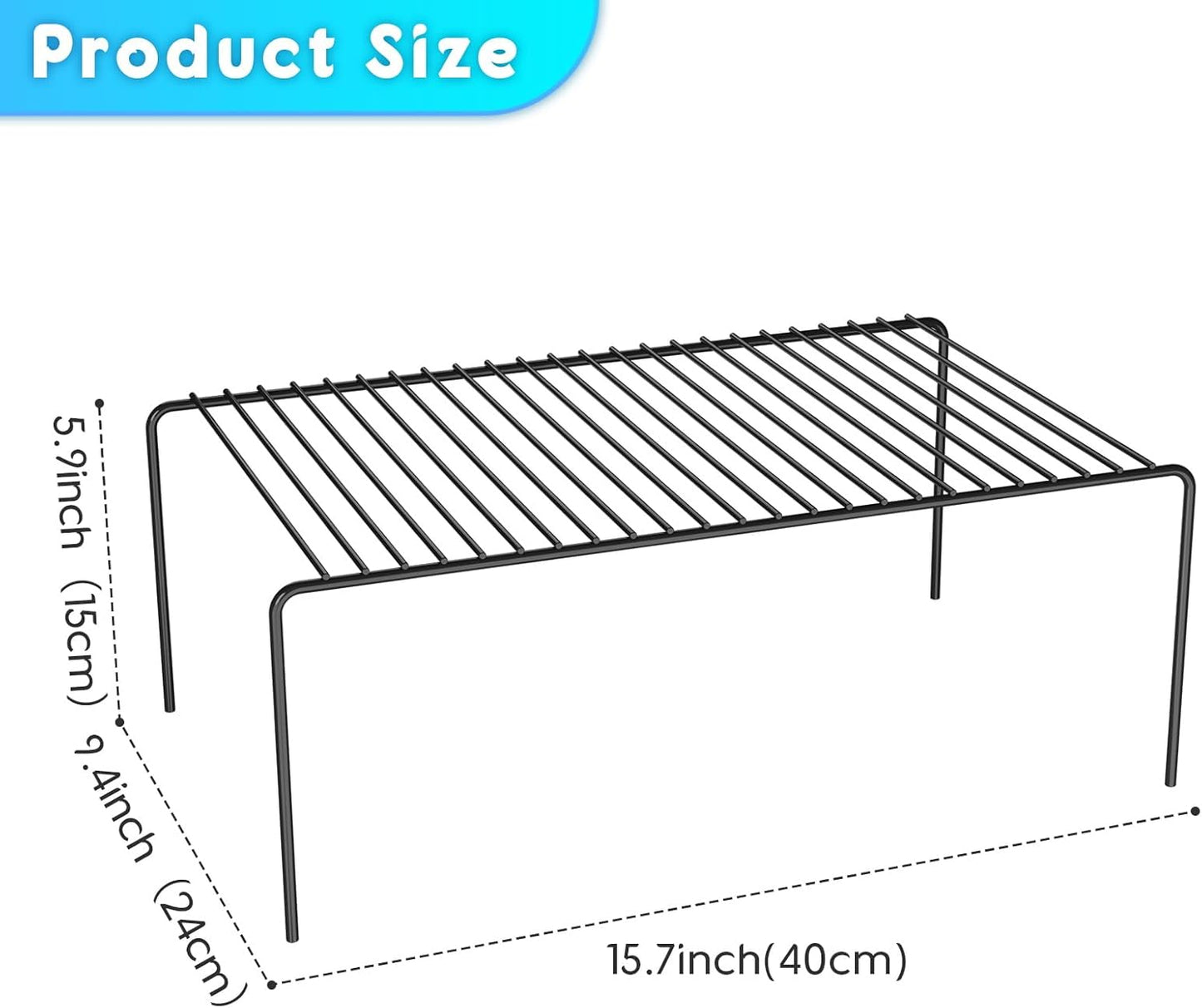 Large(15.7 x 9.4 inch)Black Cabinet Storage Shelf Rack Set of 6, Rustproof Metal Wire Kitchen Counter Organizers and Storage, Spice Organization for Cabinet, Plate, Dish, Pantry, Bathroom, Fridge