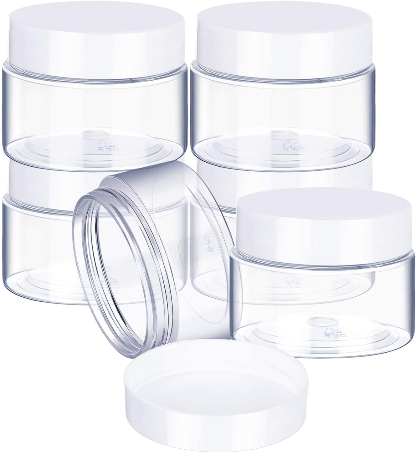 6 Pack 6 oz Plastic Jars Containers with Lids Wide-mouth Refillable Leakproof Reusable Round Empty Jars for Travel Cosmetic Dry Food Spice Cookie Candy Home Kitchen Organizing (White)
