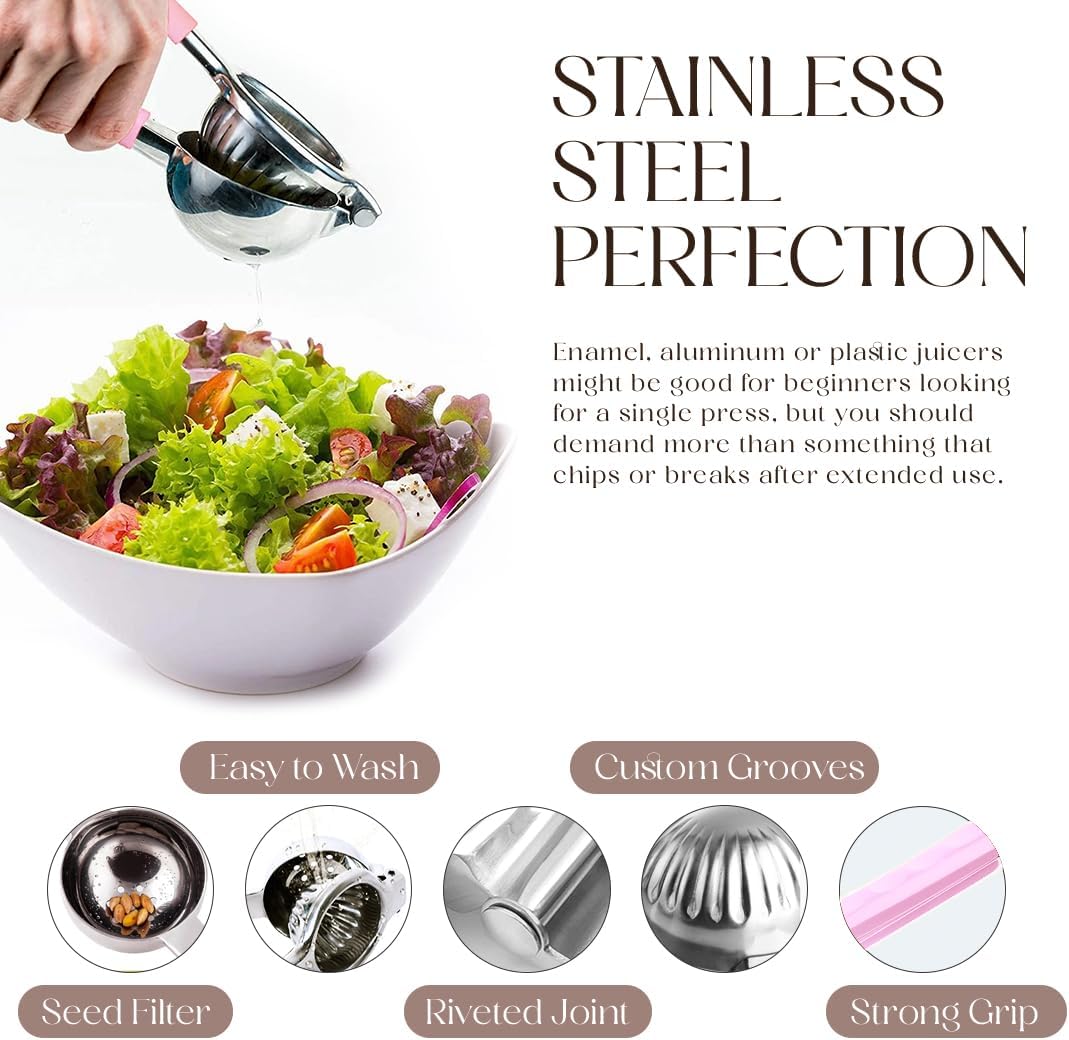 Bellemain Citrus Juicer | Metal Lemon Squeezer | Lime and Lemon Juicer Stainless Steel with Silicone Handles | Manual Juicer, Citrus Squeezer, Hand Held Juicer | Bar Juicer for Bartender (Pink)