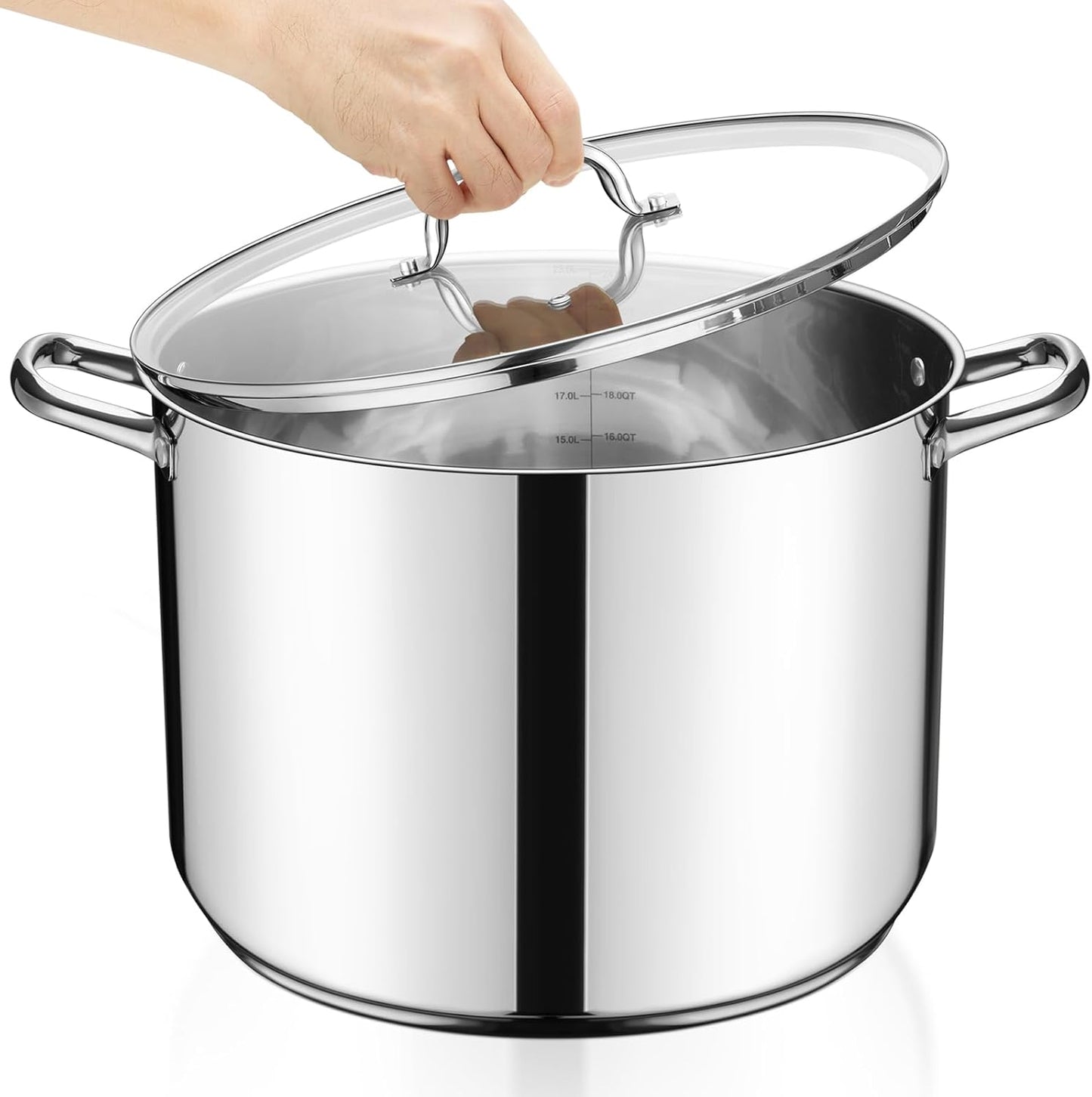 E-far 24-Quart Large Stock Pot, Stainless Steel Stockpot with Lid for Boiling Cooking Soup Stew Canning, Heavy Duty Tri-Ply Bottom Works w/Induction, Commercial Grade & Dishwasher Safe