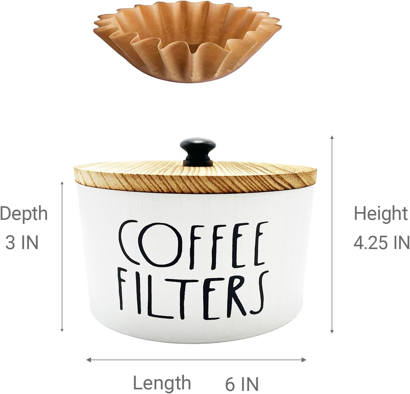 Wooden Coffee Filter Holder With Lid-Rustic Storage Container and Dispenser Basket for Coffee Bar Decor, Farmhouse Accessories(White)