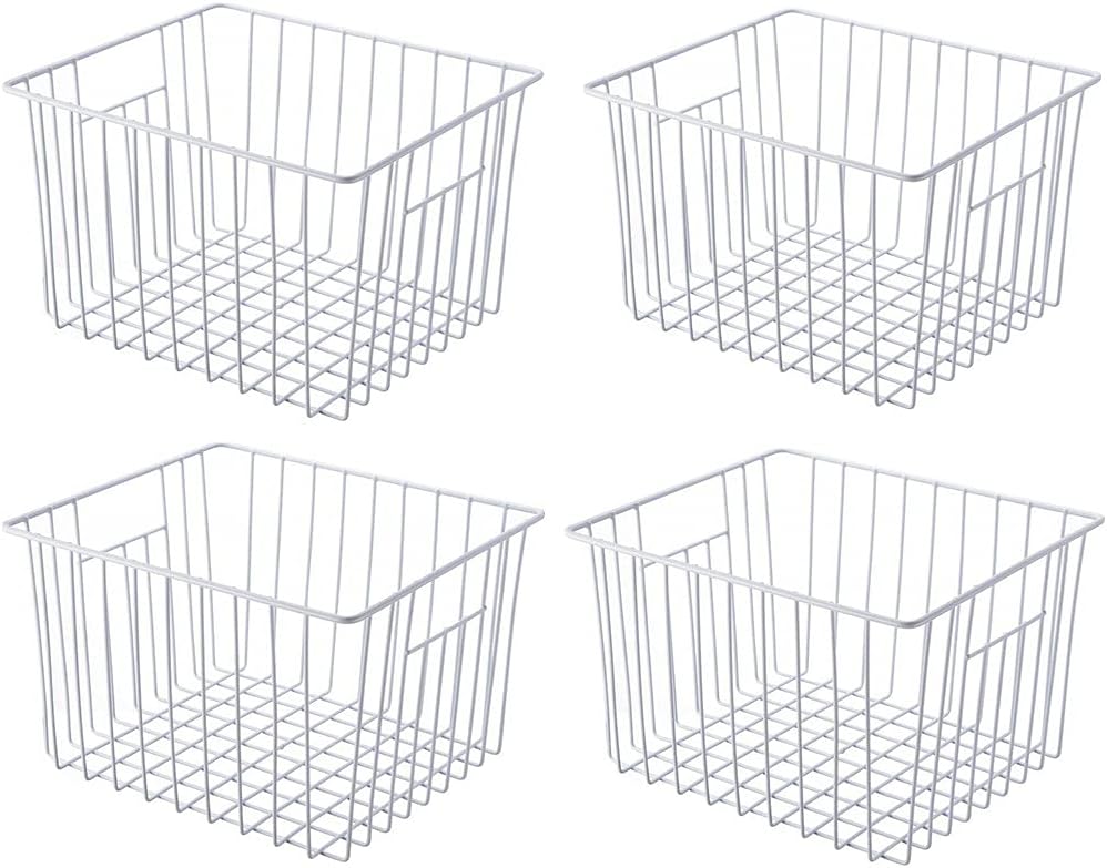 SANNO Freezer Baskets Freezer Wire Storage Basket, Organizer Food Storage Bin with Handles for Cabinets, Pantry, Closets, Bedrooms 11.8" x 11.8" x7"