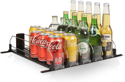 Upgraded Drink Organizer for Fridge – Adjustable Width Soda Can Organizer with Automatic Glide, Space-Saving Refrigerator Can Dispenser Holds Up to 25 Cans – Drink Holder for Fridge (5 Rows, Black)