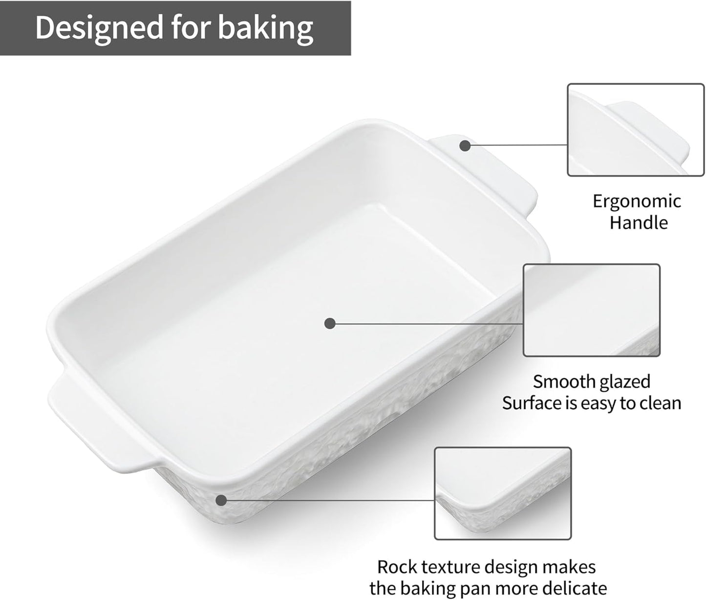 Casserole Dishes for Oven, Baking Dishes, Ceramic Bakeware Sets of 4, Rectangular Baking Pan Set with Handles for Baking, Casserole, Kitchen, Wedding Gift,White